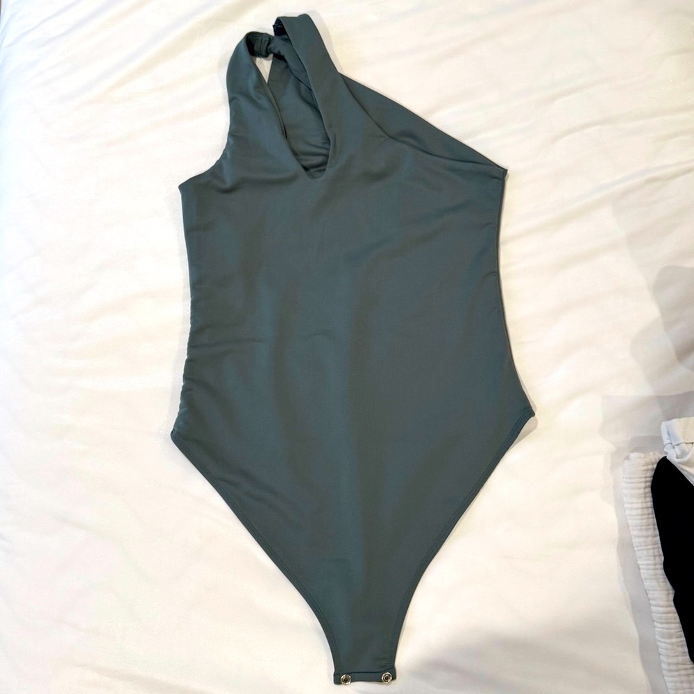 One-Shoulder Olive Green Bodysuit